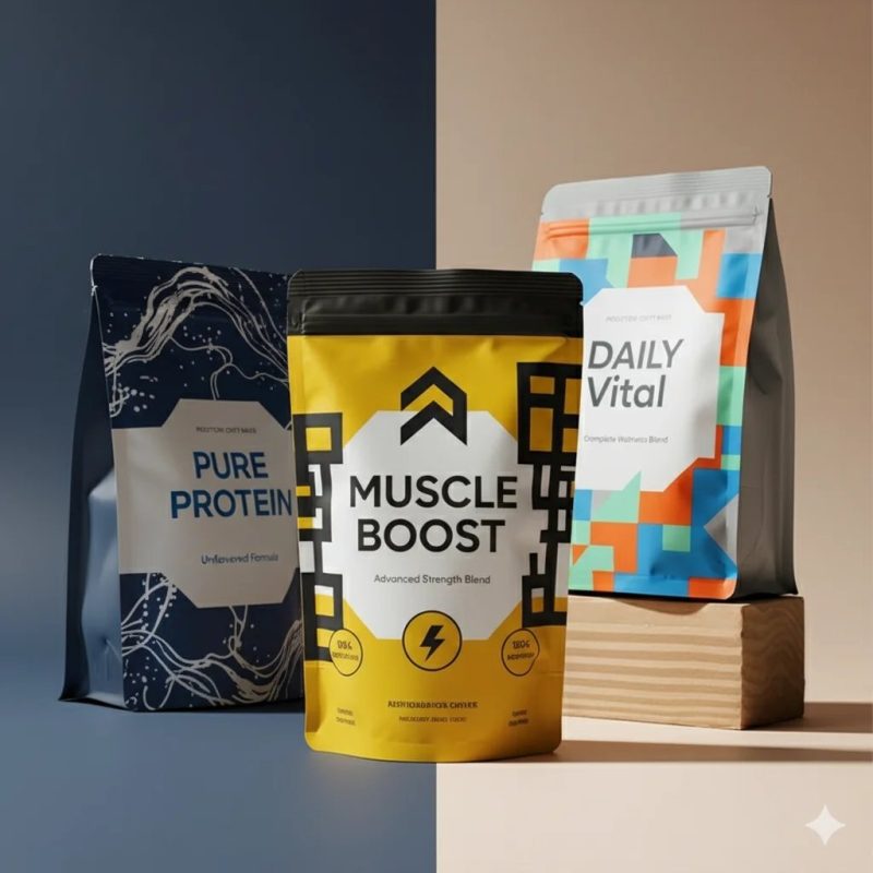 Custom Logo Recyclable Stand-Up Zipper Pouch for Organic Coffee and Vegan Protein Packaging