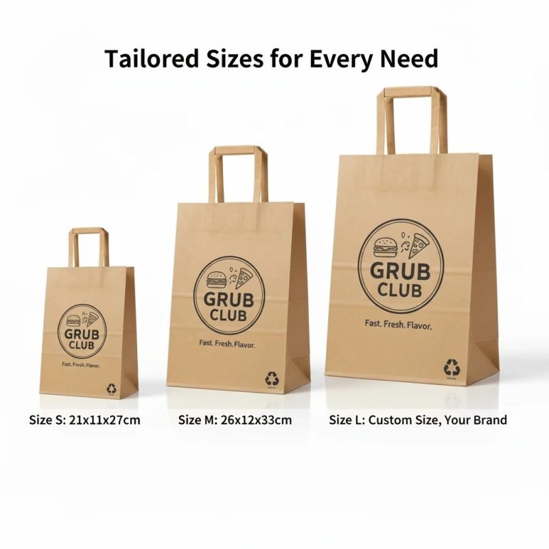 Customized Folding Kraft Paper Bag with Flat Handle for a Reusable Grocery Shopping Solution