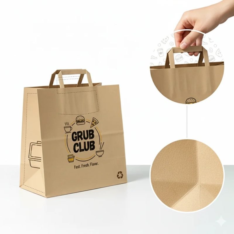 Customized Folding Kraft Paper Bag with Flat Handle for a Reusable Grocery Shopping Solution - main image 9