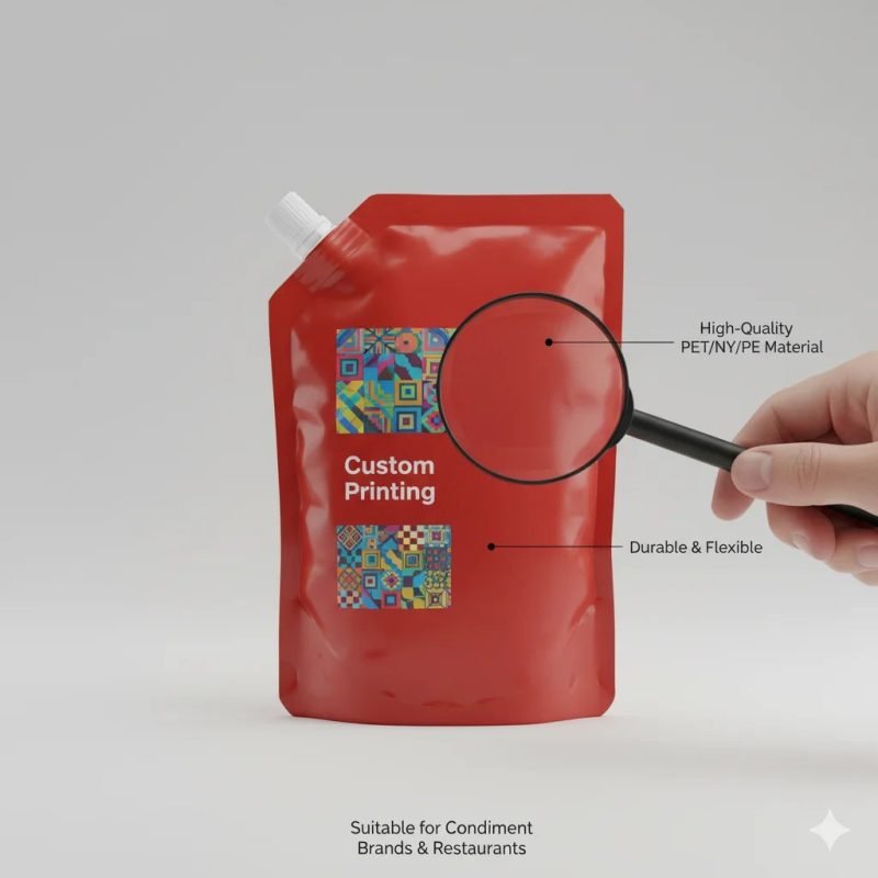Custom Printed Food Grade Stand up Spout Pouch for Sauce, Ketchup, and Salad Dressing Packaging - main image 5