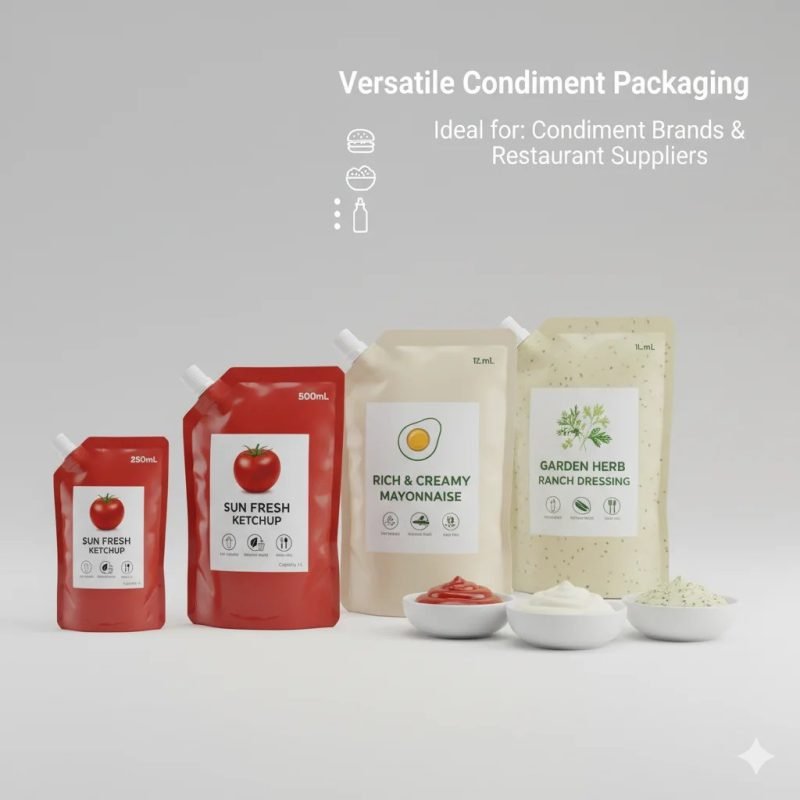 Custom Printed Food Grade Stand up Spout Pouch for Sauce, Ketchup, and Salad Dressing Packaging - main image 6
