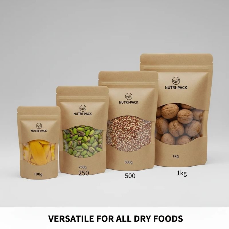 Eco-Friendly Kraft Paper Stand-Up Zipper Pouch Resealable Nut & Dried Fruit Packaging Bag Custom Logo Smell Proof Plastics