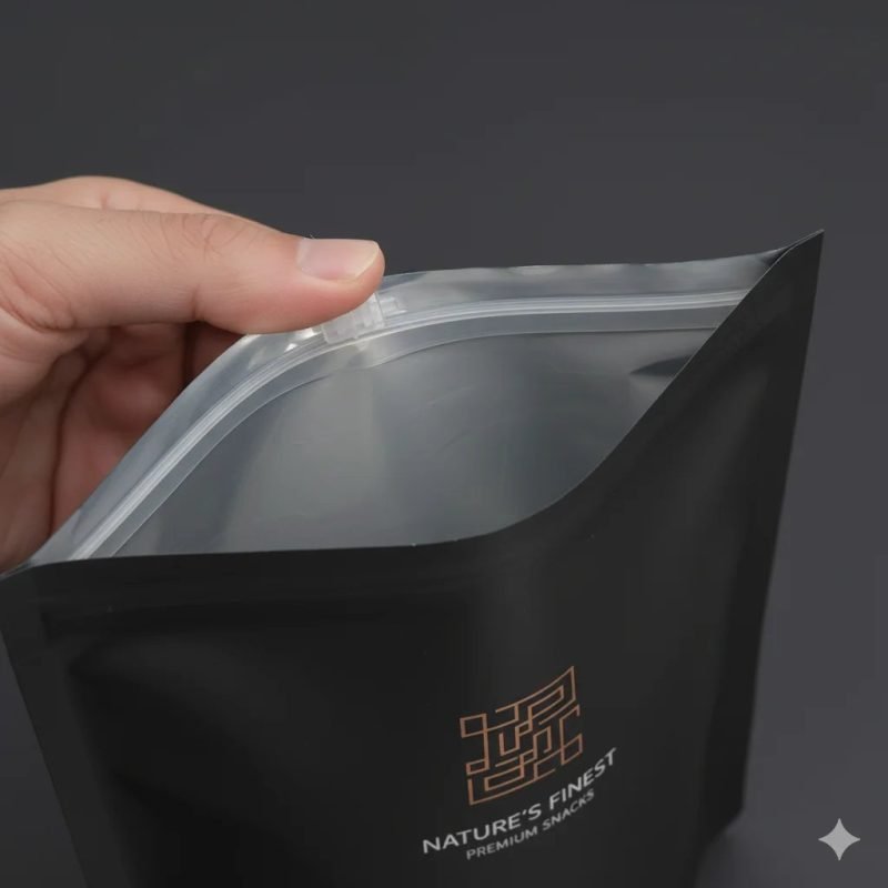 Custom Logo Hot Stamping Matte Black Stand up Pouch with Zipper for Gourmet Snack and Organic Food Packaging - main image 6