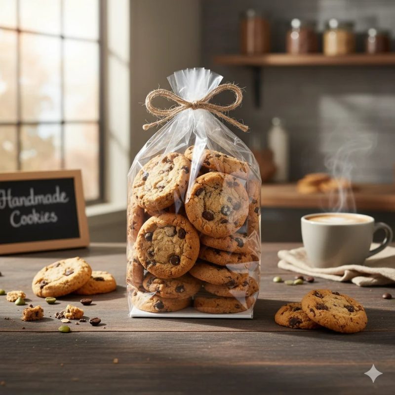 Food Grade Transparent BOPP Block Bottom Side Gusset Bag with Cardboard Insert for Standing Bakery and Cookie Display of Cakes - main image 2