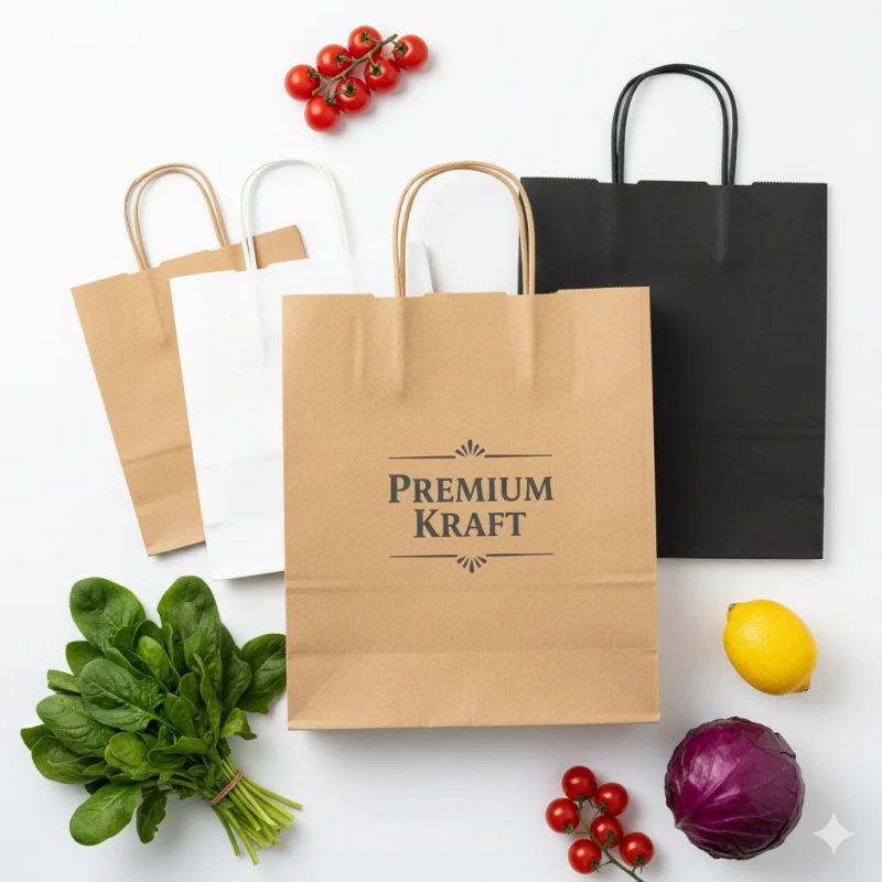 Custom Printed Biodegradable Kraft Paper Bag with Twisted Handles for Retail Shopping