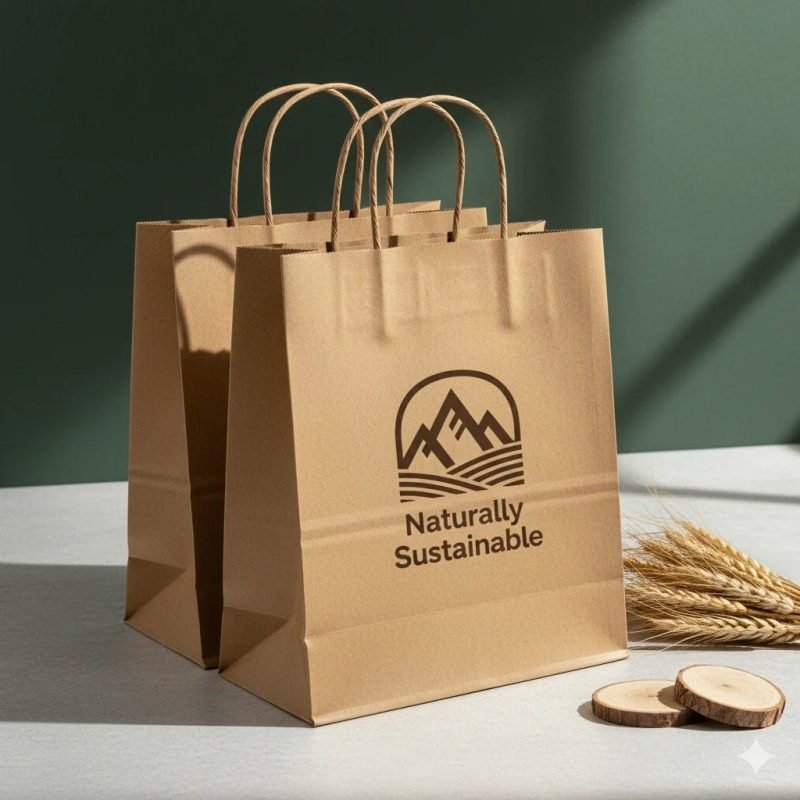 Custom Printed Biodegradable Kraft Paper Bag with Twisted Handles for Retail Shopping - main image 4