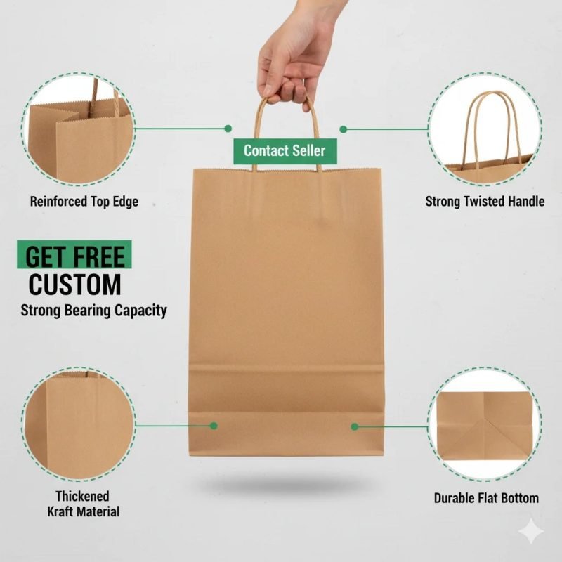 Custom Printed Biodegradable Kraft Paper Bag with Twisted Handles for Retail Shopping - main image 6