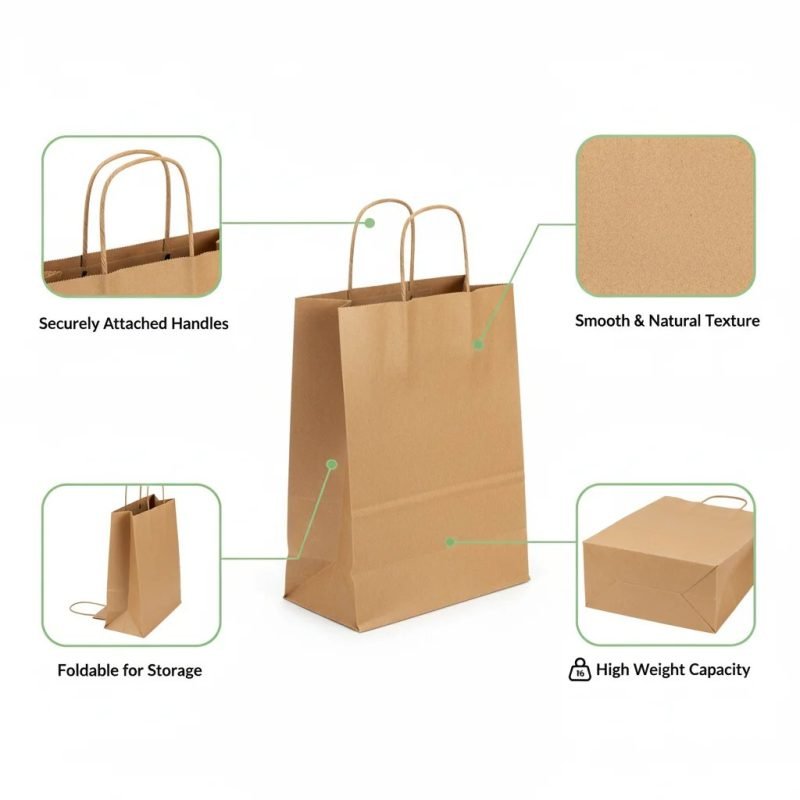 Custom Printed Biodegradable Kraft Paper Bag with Twisted Handles for Retail Shopping - main image 7