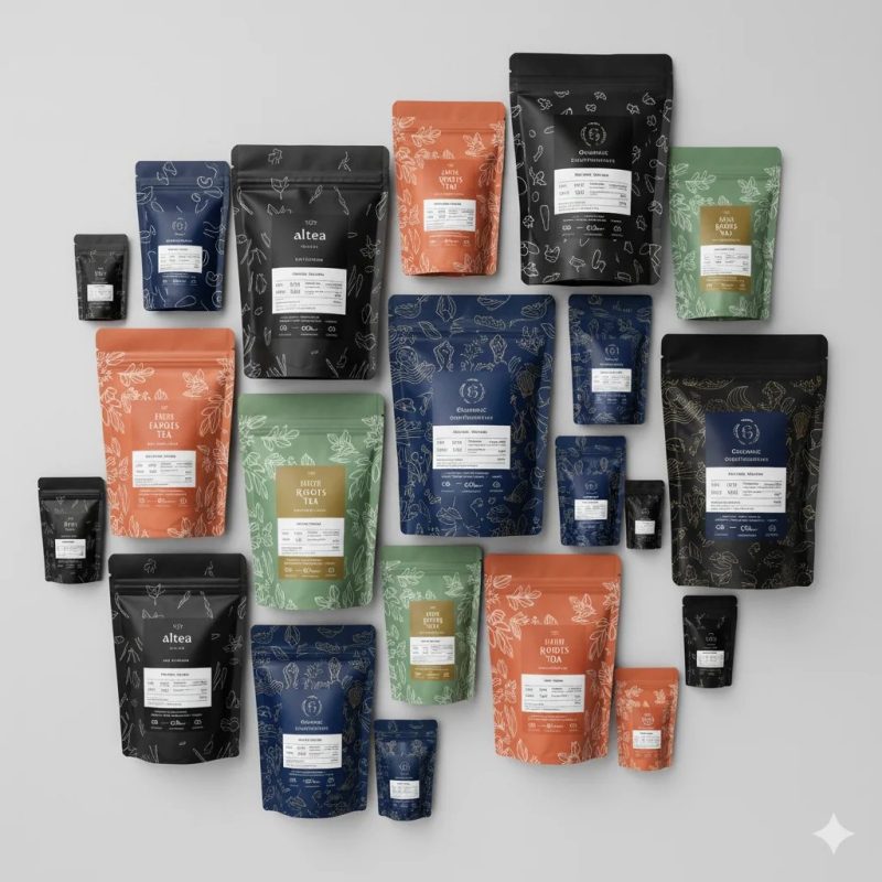 Custom Printed High-BARRIER Aluminum Foil Stand up Pouch with Zipper for Loose Leaf Herbal Tea Packaging Resealable