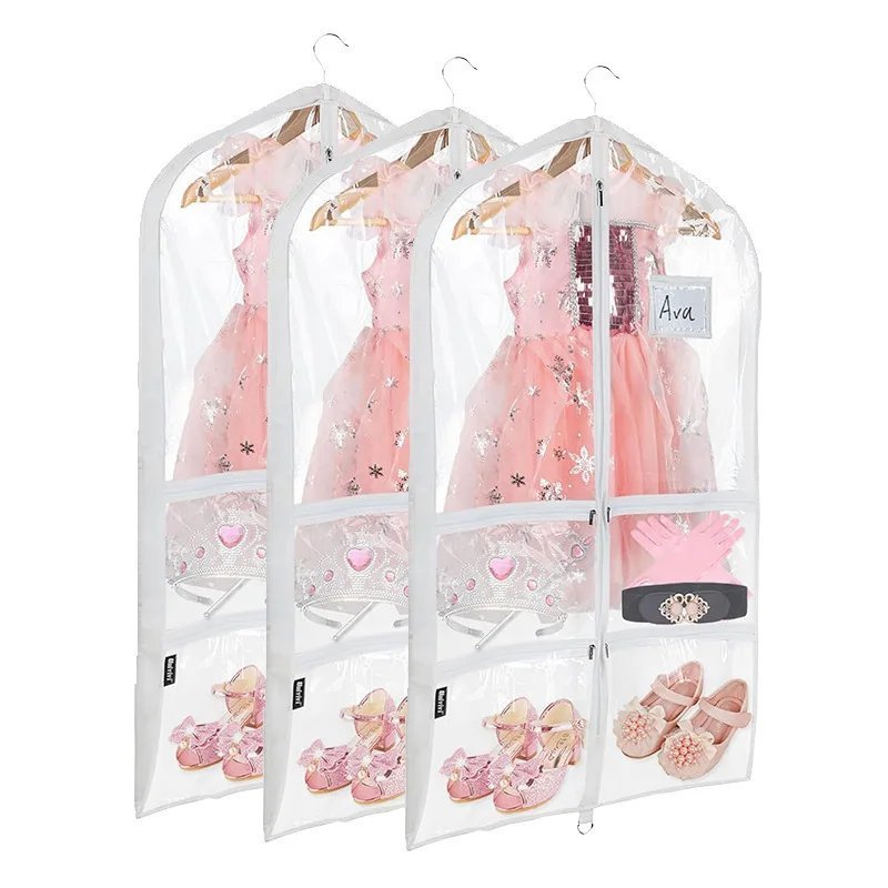 Custom Logo Garment Bag in Clear PVC or Breathable Nonwoven Fabric for Suit and Wedding Dress Protection