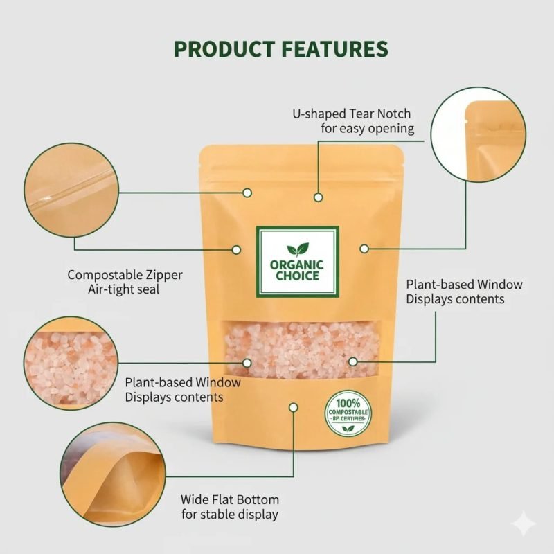 Custom Ziplock Stand up Pouch Eco-Friendly Kraft Paper with PLA Lamination for Biodegradable Food Packaging - main image 2