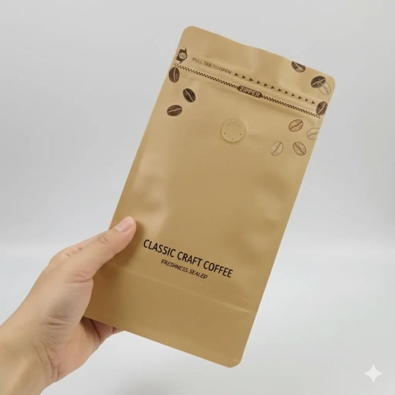 Custom Gravure Printed Recyclable Kraft Paper Stand up Pouch with Degassing Valve and Zipper for Coffee Bean Packaging - main image 2