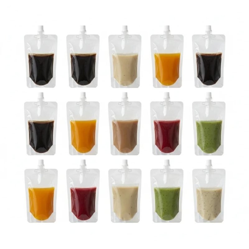 Custom Printed Microwaveable Stand Spout Pouch Heat Sealed Food Grade PE for Ready Heat Soup Sauce Liquid Juice Packaging