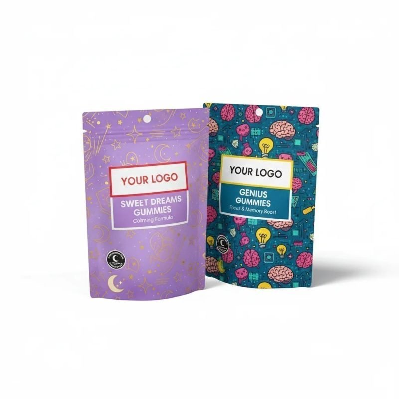 Custom Size Recyclable PE Stand up Pouch with Zipper Top and Custom Logo for Gummies Candies Herbal Products - main image 2