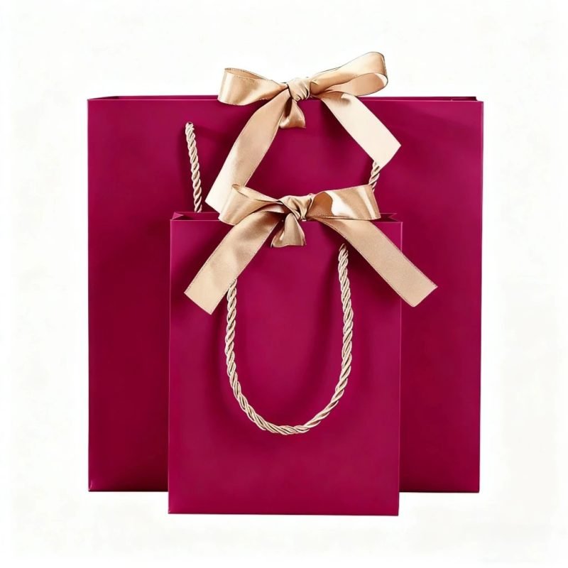 Luxury Biodegradable Paper Gift Bag with Satin Ribbon Handles Custom Logo for Romantic Valentine's Day Boutique Packaging