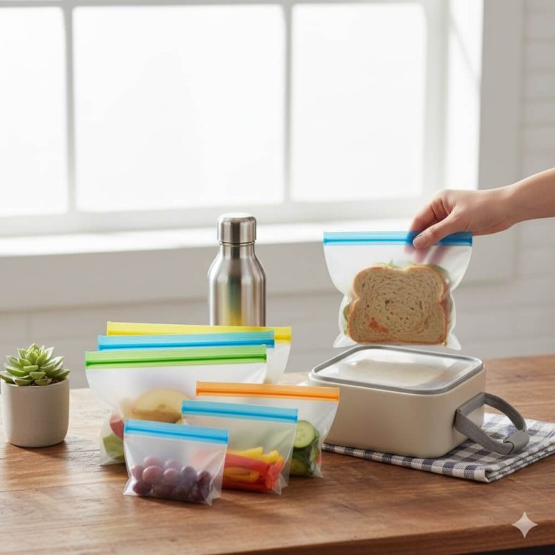 The Eco-Friendly Choice: Reusable Food Storage Bags Say goodbye to single-use plastic and hello to a greener kitchen. Our **reusable food storage bags** are the ultimate sustainable solution for modern households. Made from durable, food-grade PEVA, these bags act as the perfect alternative to disposable plastic, keeping your food fresh while reducing landfill waste. Why Choose Our PEVA Storage Bags? 100% Safe & BPA-Free: Safety comes first. Our **reusable food storage bags** are free from BPA, lead, and PVC, making them safe for storing everything from kids' lunches to marinating meats. Leak-Proof Seal: The upgraded double-lock zipper ensures an airtight and liquid-tight seal. Perfect for soups, sauces, and keeping snacks crisp. Freezer Friendly: The thick PEVA material protects against freezer burn, making these bags ideal for long-term food preservation and meal prep organization. Easy to Clean: Simply hand wash with soap and water, and air dry over a glass. They are designed for hundreds of uses. Perfect For: Sandwiches & School Lunches Fruit & Vegetable Storage Travel & Toiletries Home Organization