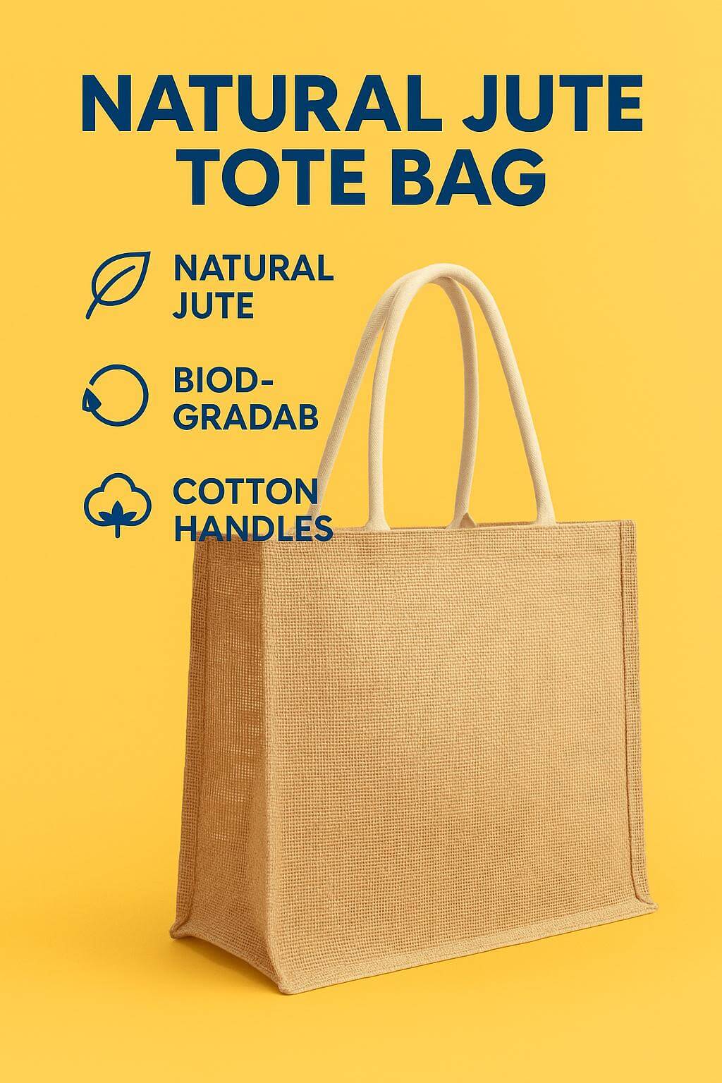 A natural brown **custom jute bag** with black logo printing and soft cotton handles, filled with fresh flowers.