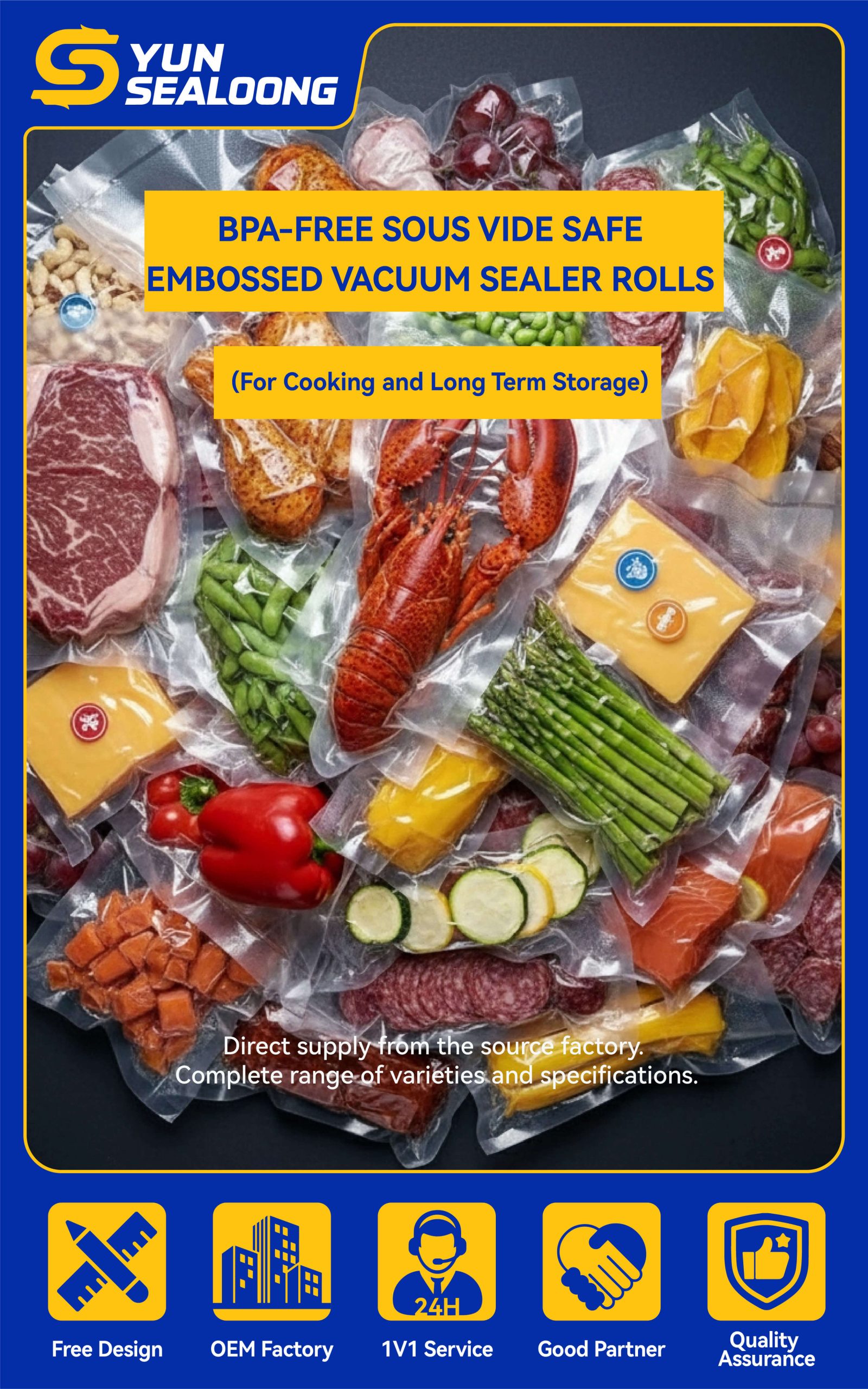 A complete starter kit of **reusable sous vide bags** with a white hand pump, showing the different sizes of zipper bags with air valves.