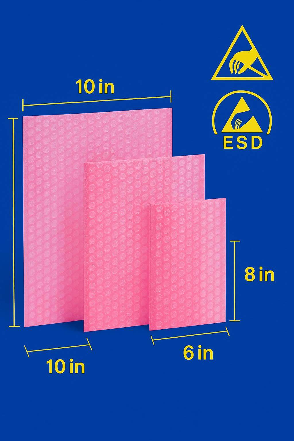 A pink **anti static bubble bag** containing a computer circuit board, sealed with an adhesive strip.