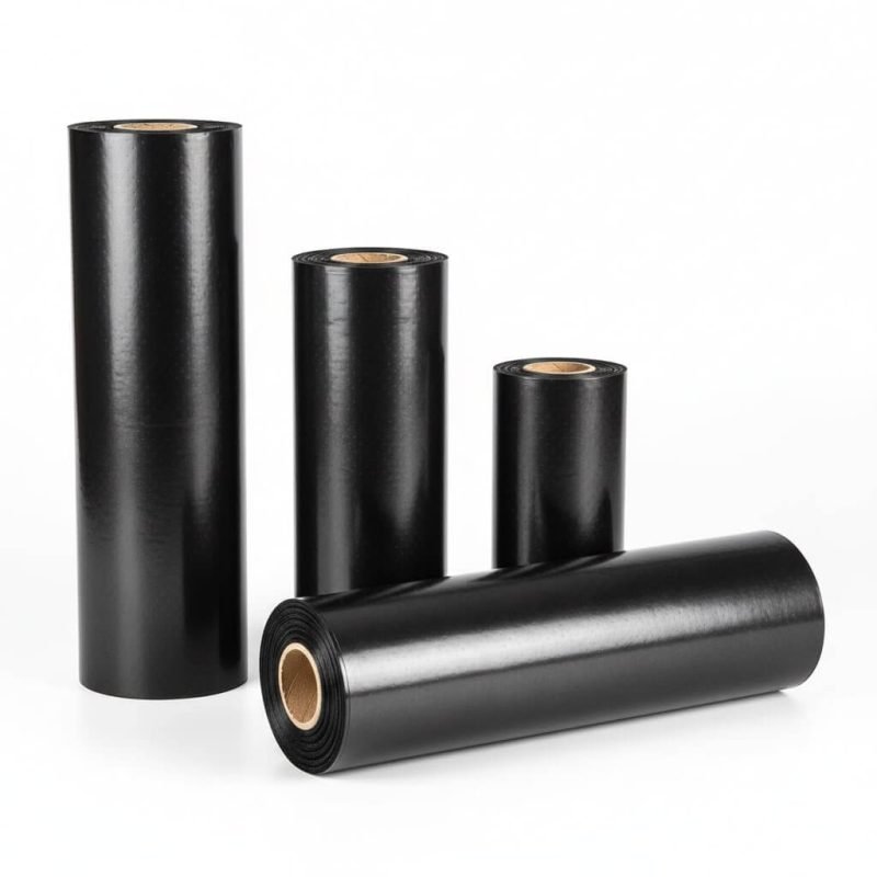A premium **black vacuum sealer bags** pouch containing a fresh steak, showing the high-contrast black back and clear front.