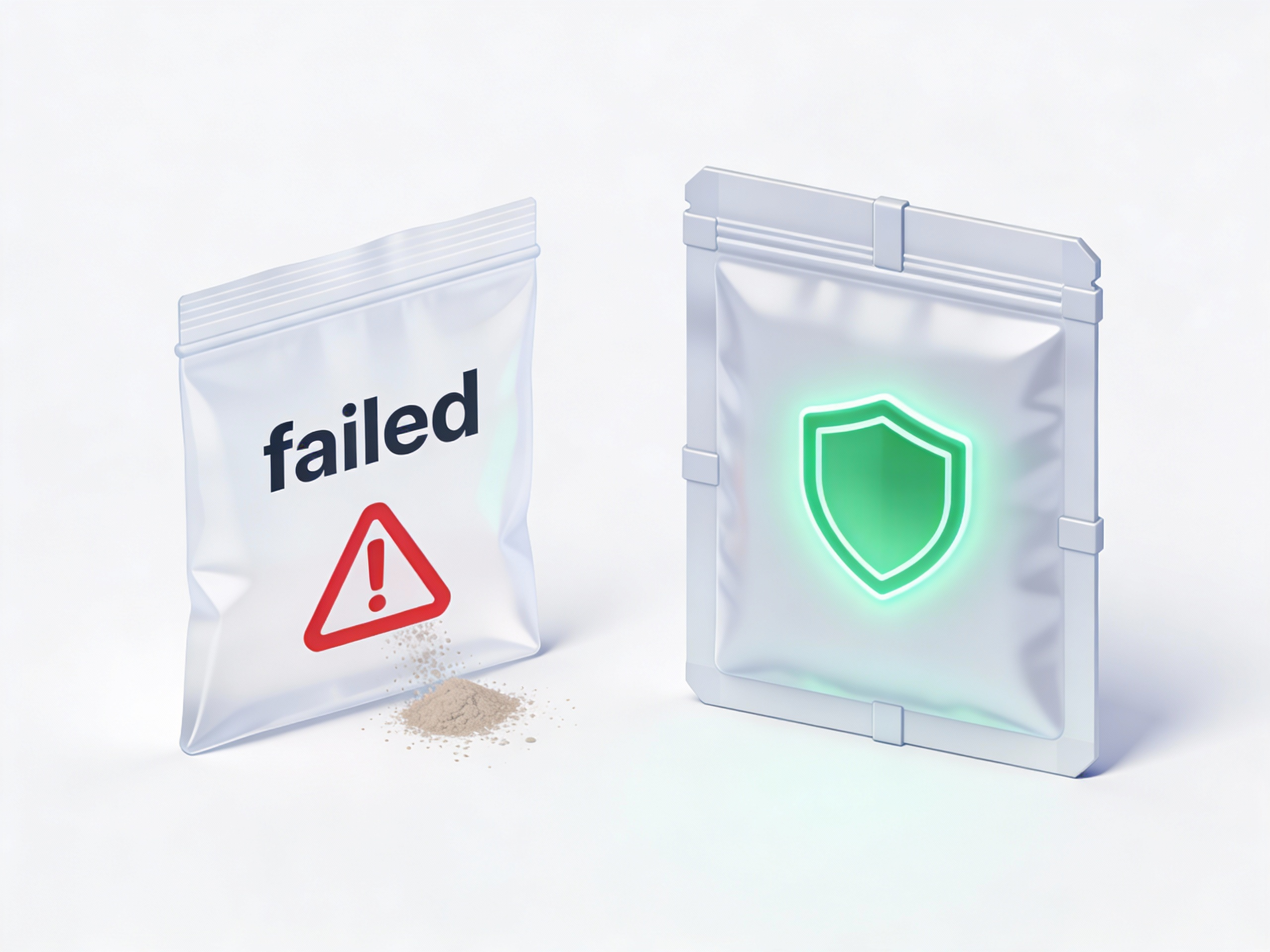 Infographic showing failure reduction with high-quality plastic packaging bags