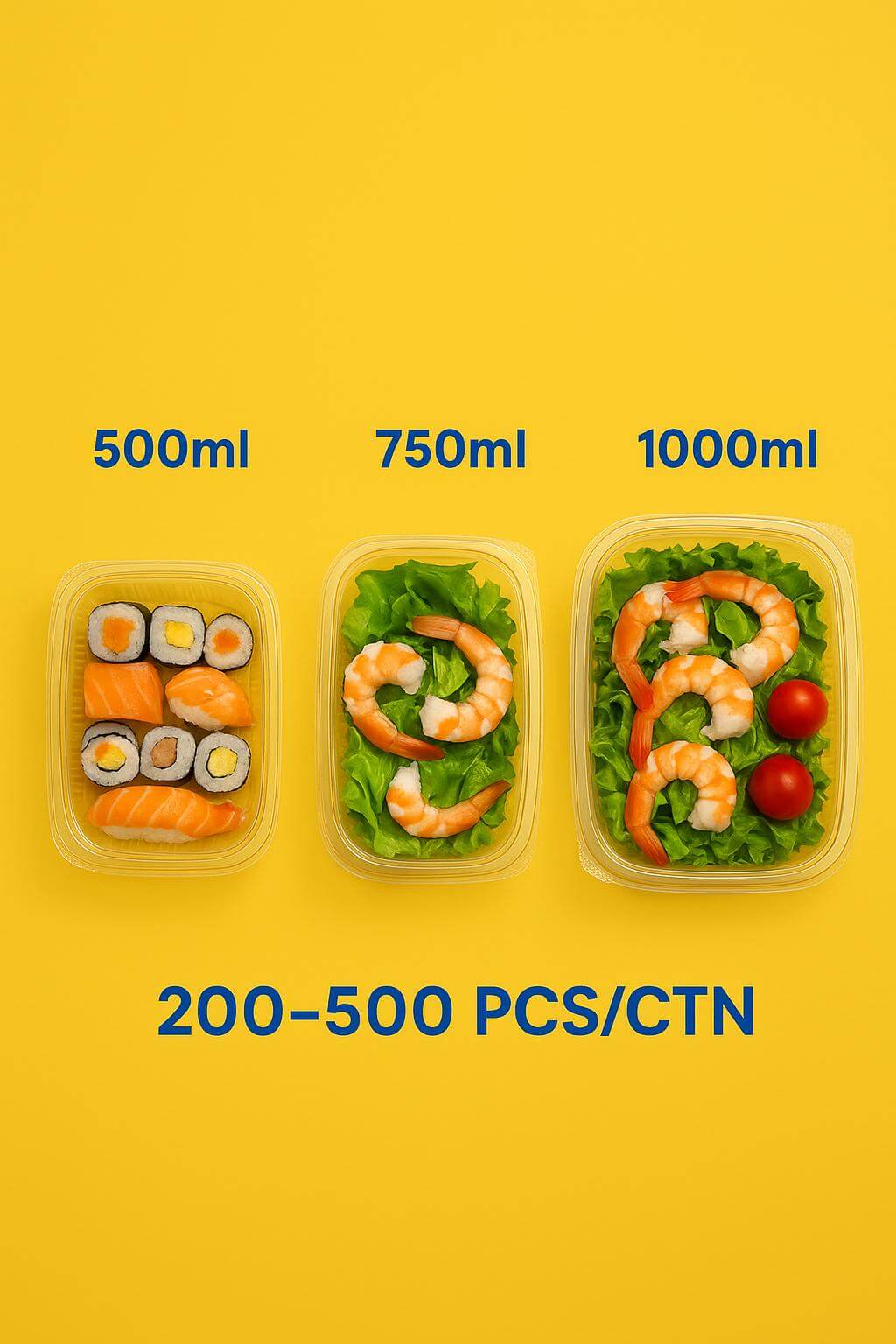 A clear square PET salad box with an integrated hinged lid, showcasing a fresh green salad without fog