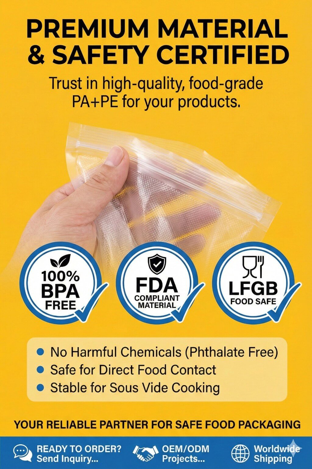 A clear resealable embossed vacuum sealer bag with a zipper closure holding sliced cheese