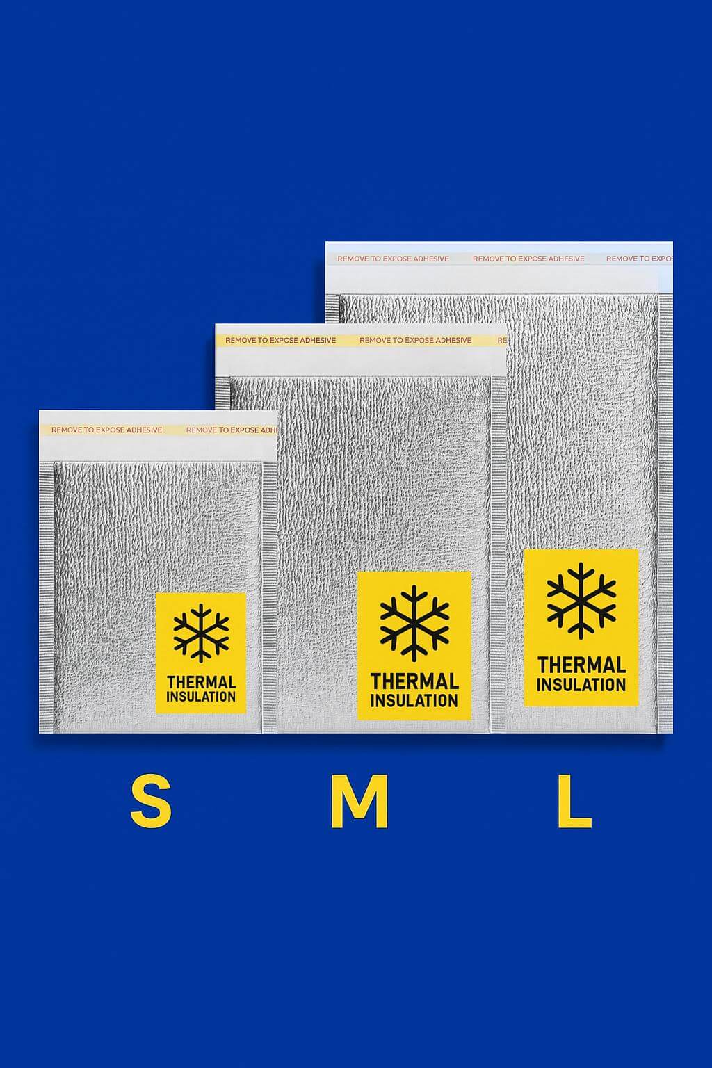 A silver aluminum foil **insulated mailer** with bubble lining, open to show the interior for cold chain shipping.