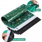 **christmas poly mailer** with white snowflake patterns, used for shipping holiday gifts.