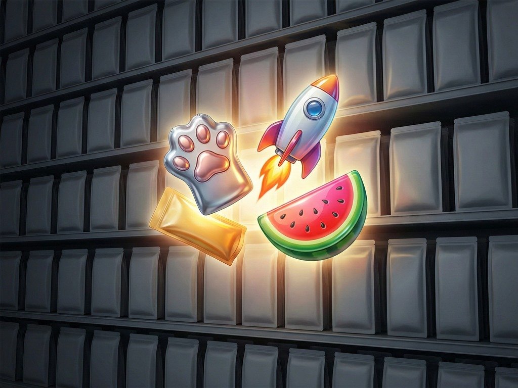 The Silent Salesperson Why Custom Shaped Pouches Are the Super Symbol for Viral (1) A futuristic cover illustration showing vibrant custom shaped pouches, including a cat paw, rocket, and watermelon slice, bursting out of generic rectangular custom packaging bags on a retail shelf. The title reads "UNSHAPE THE FUTURE: THE SCIENCE OF VIRAL PACKAGING," emphasizing creative food packaging and brand packaging design.