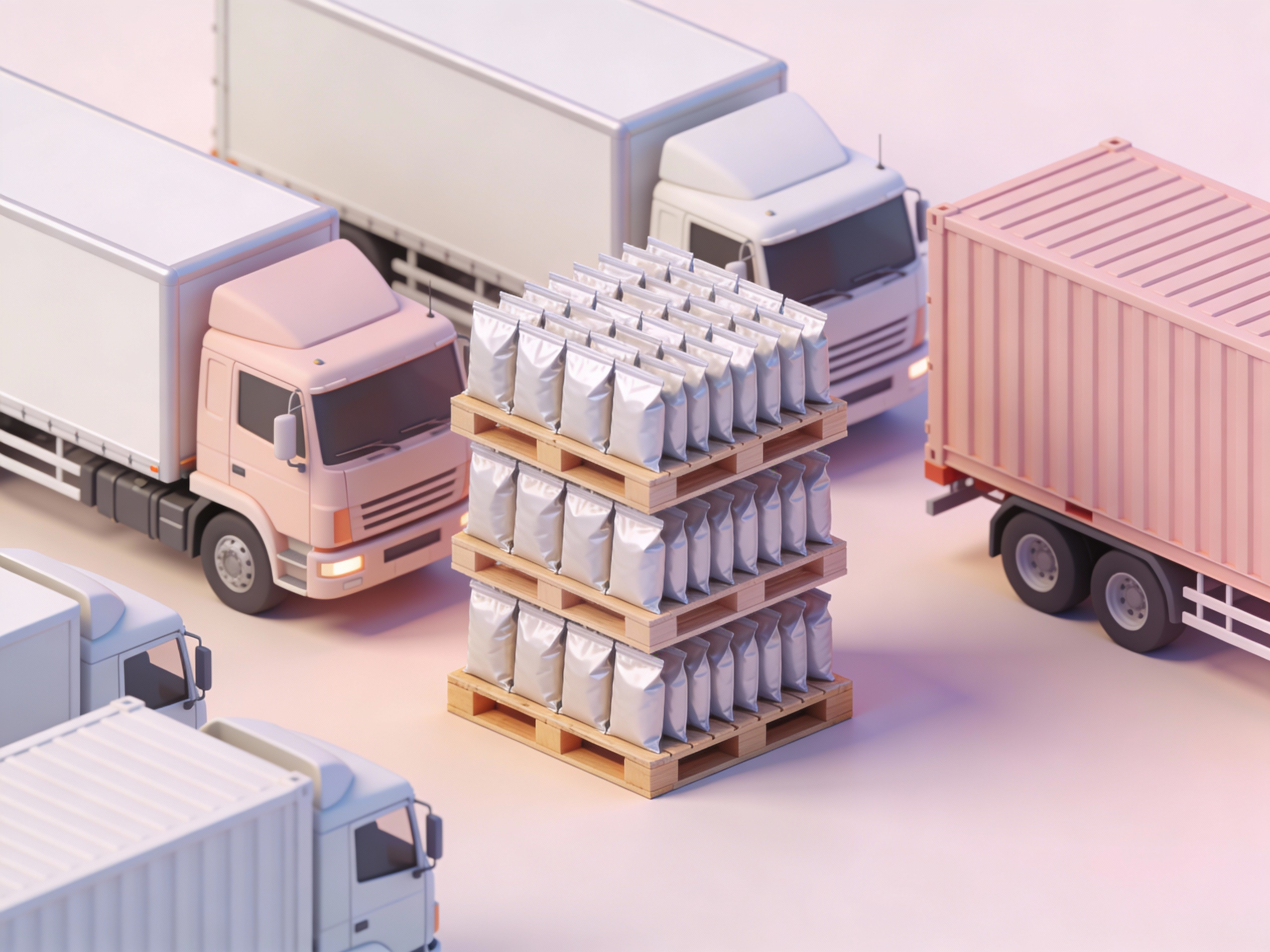 3D render showing packaging ROI and storage efficiency of wholesale stand up pouches