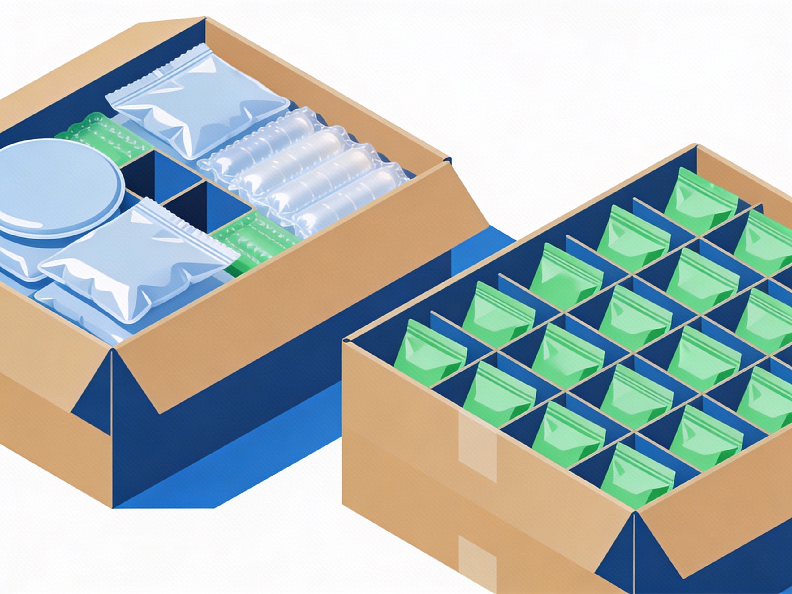Infographic comparing shipping volume efficiency of flat pouches versus expandable side gusset packaging