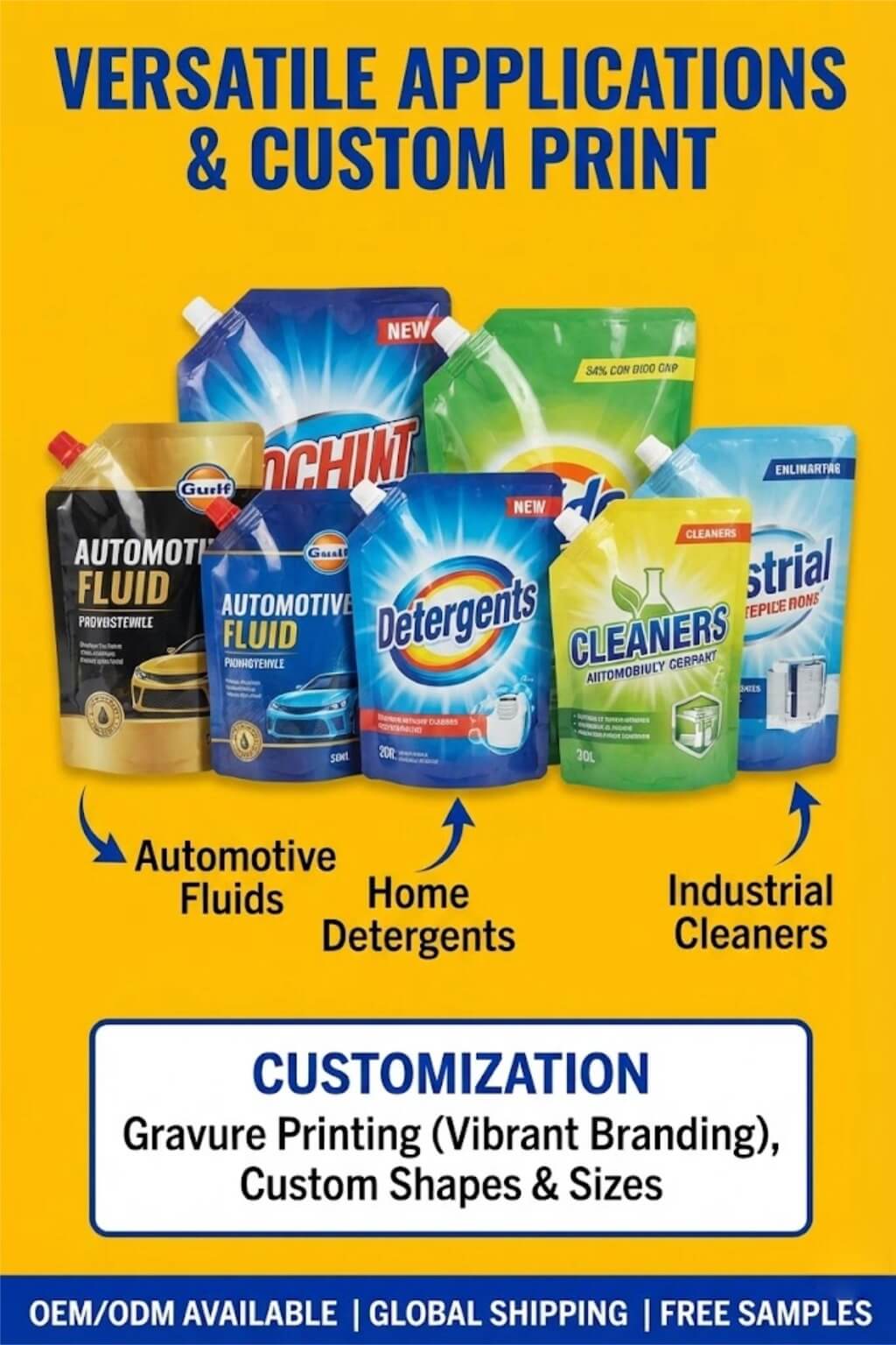 A large heavy duty spout pouch with a reinforced handle being filled with transparent liquid.