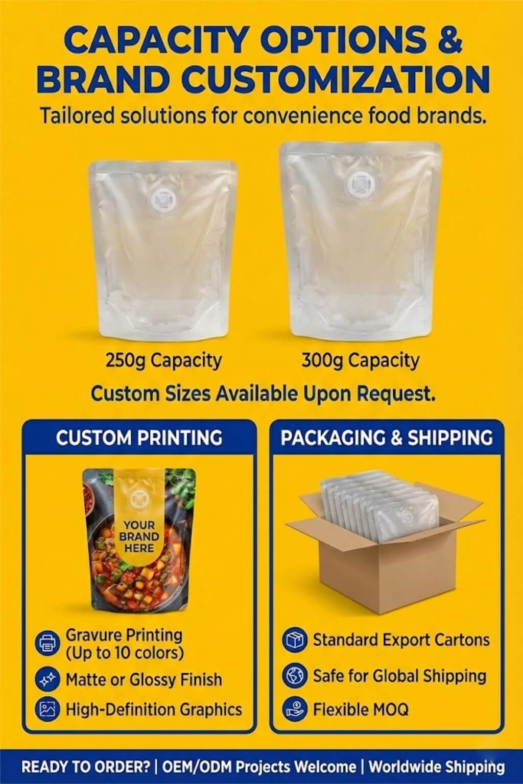 A microwaveable self-vent pouch filled with hearty beef stew, standing upright in a microwave with steam being released safely.