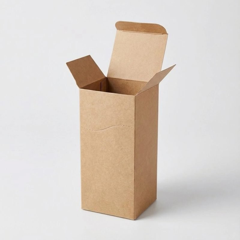 A rectangular 350gsm kraft paper folding box with a tuck end closure for essential oil packaging.