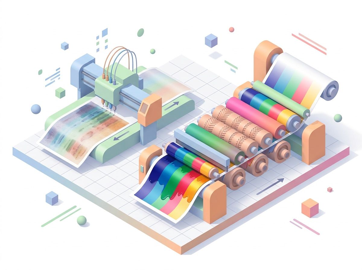 Infographic comparing gravure vs digital printing cost and ink density