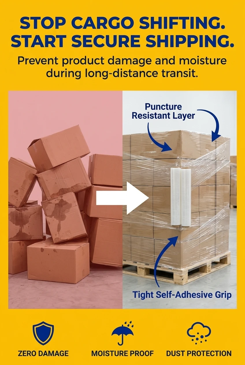 Featuring a 50cm width and 300m length, this pallet wrap provides consistent coverage for standard shipping pallets, reducing