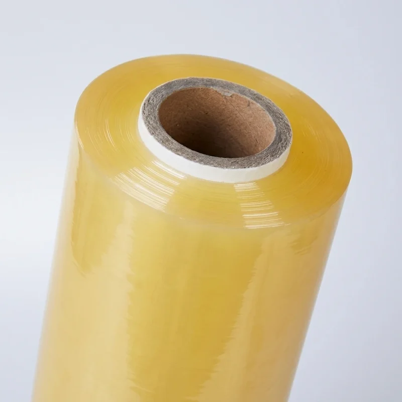Close-up of PVC Cling Film Roll surface with vertical holographic grating pattern