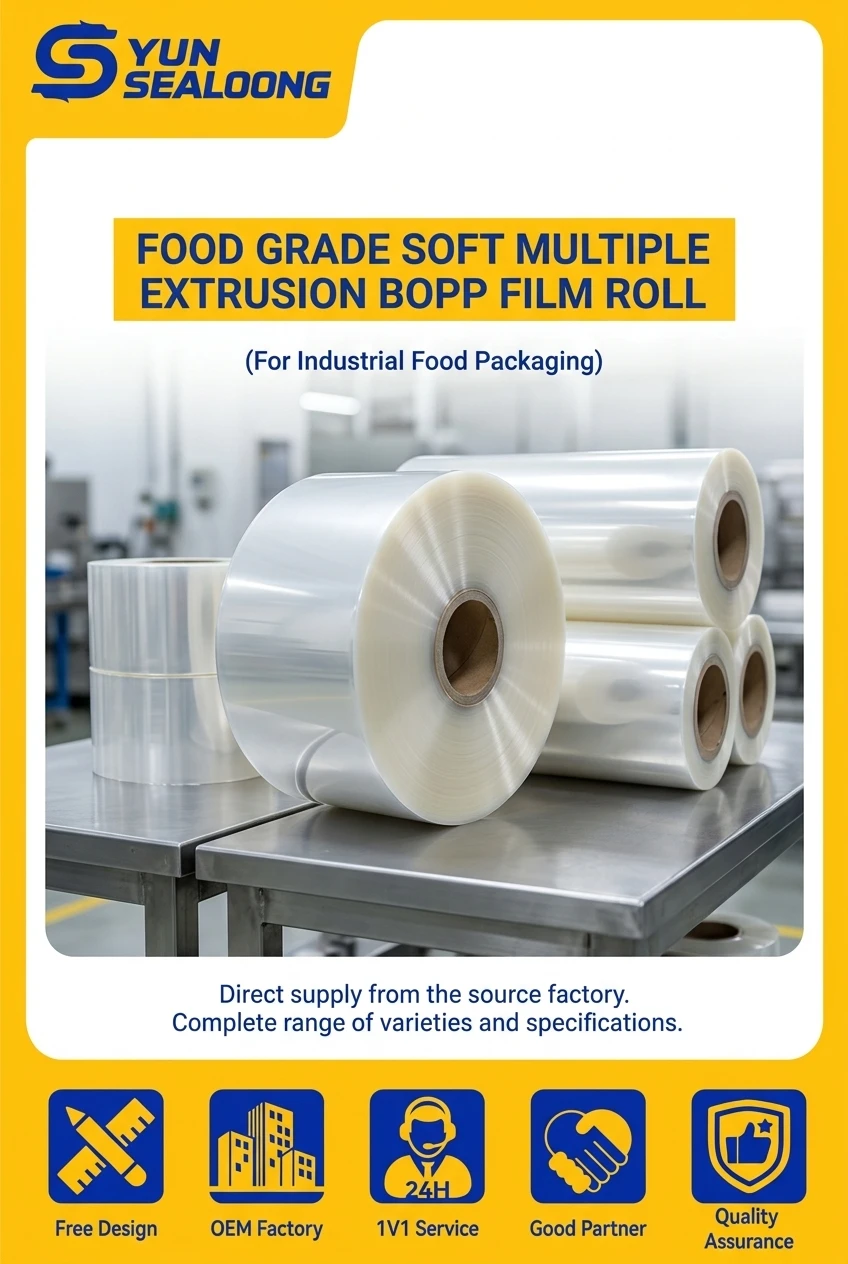 Food Grade Soft Multiple Extrusion Bopp Film Roll with Heat Sealable Laminated Design for Industrial Food Packaging