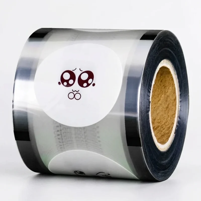 Close-up of BOPP cup sealing film roll surface with vertical holographic grating pattern