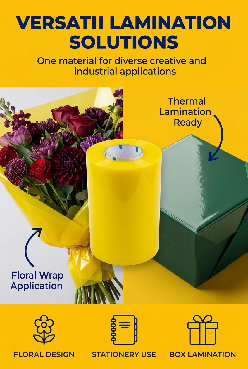 TPU roll film packaging cold lamination application on decorative stickers with bubble-free finish