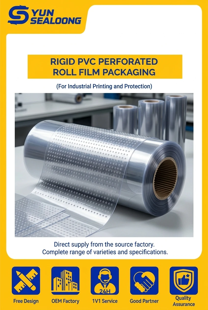 Rigid PVC Perforated Roll Film Packaging with 2mm to 3mm Hole Diameter for Industrial Printing and Protection