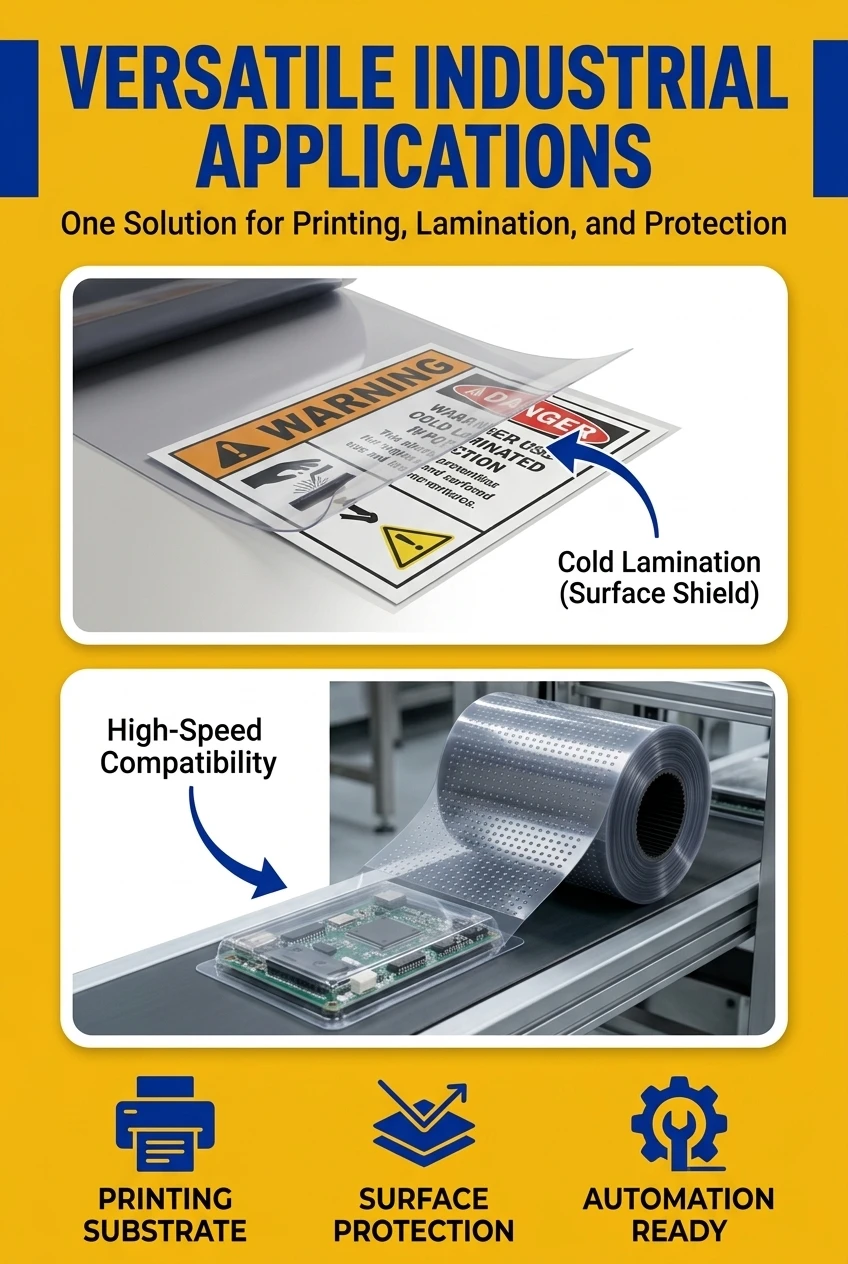 Ideal for cold lamination film applications, this roll film packaging serves as a durable barrier against scratches and envir