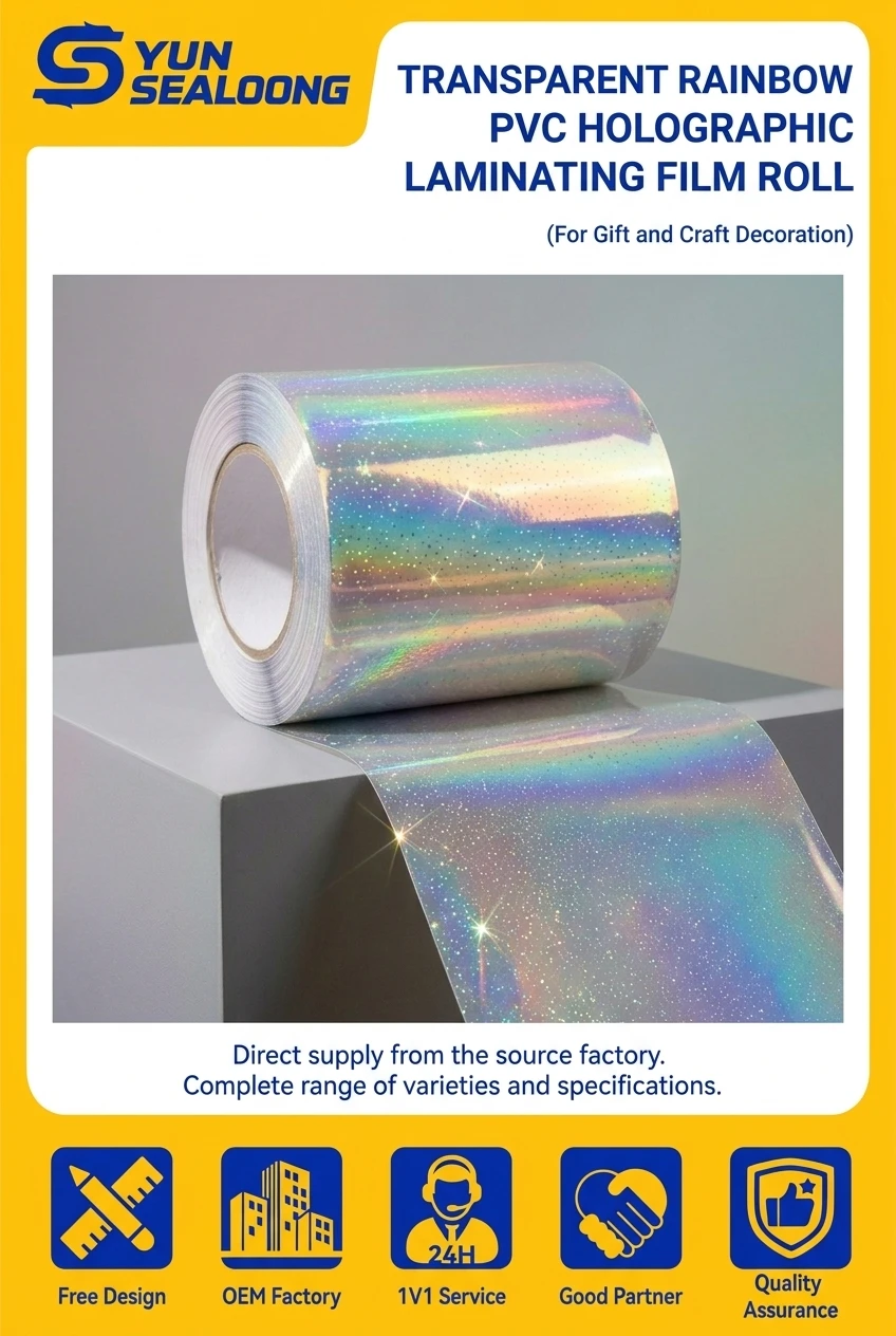 Holographic Sparkle Cold Glitter Eco-Friendly High Gloss Lamination Film PVC Material 1.4m Width for Gift and Craft Stickers