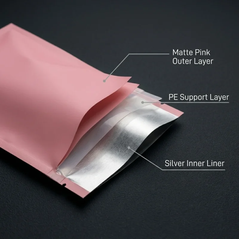 Close-up of ziplock bags for clothes packaging surface with vertical holographic grating pattern