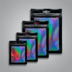 custom zip bag packaging showing prismatic rainbow effect on transparent soft BOPP base