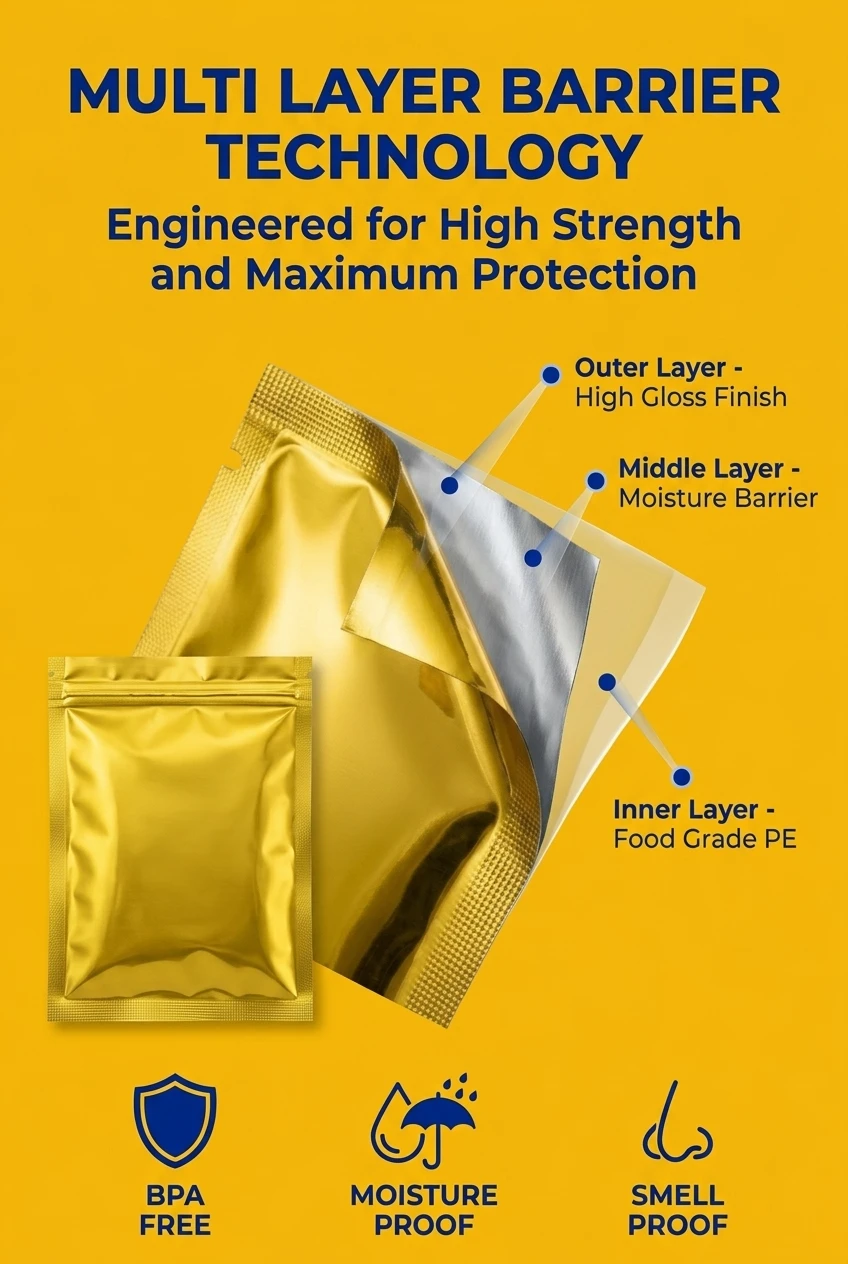 Structural analysis of vacuum plastic bag material. Multi-layer sealable plastic bags provide superior oxygen and moisture ba