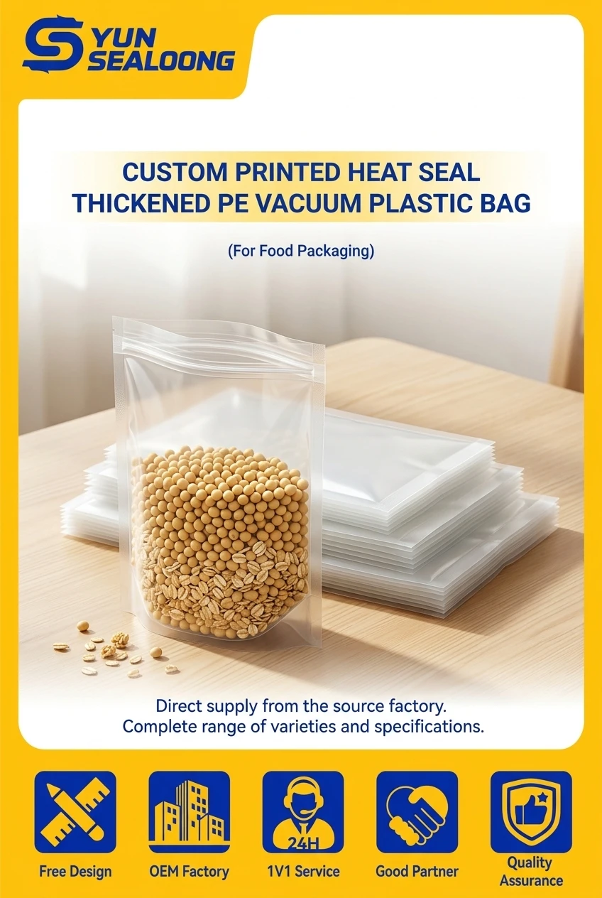Custom Printed Heat Seal Thickened PE Vacuum Plastic Bag with 0.5mm Thickness and Moisture Proof Design for Food Packaging
