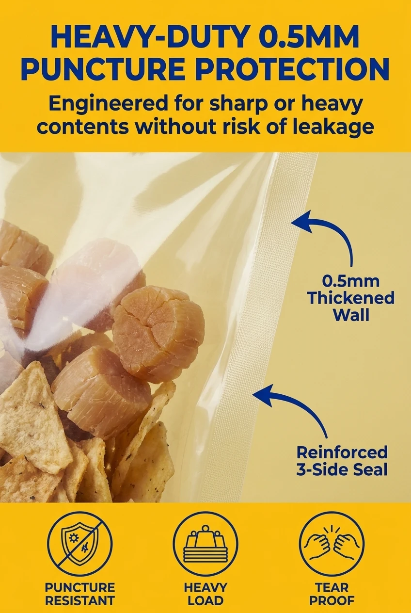Durable thickened plastic bags with 0.5mm thickness for maximum security. Our transparent bags for packaging provide industri