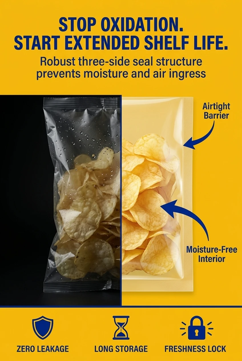 Reliable sealable plastic bags featuring a robust three-side seal design. This vacuum plastic bag ensures an airtight environ
